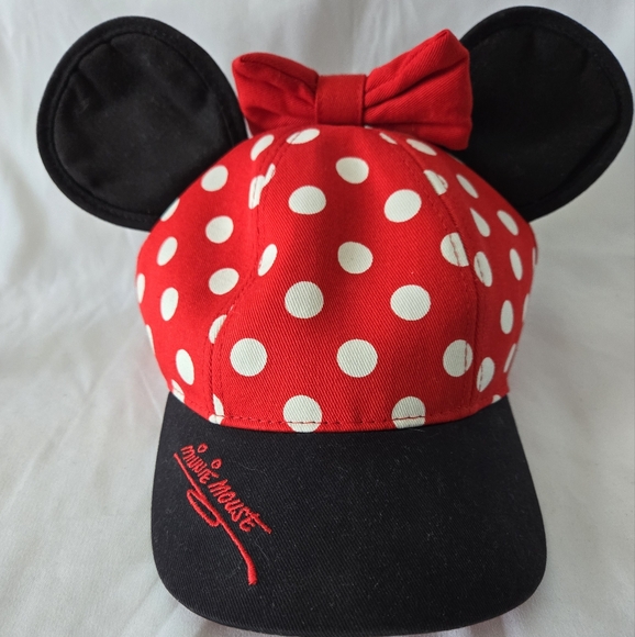 Disney Parks Kids Youth Minnie Mouse Snapback Ballcap Hat PolkaDot Red Bow Ears - Picture 1 of 6